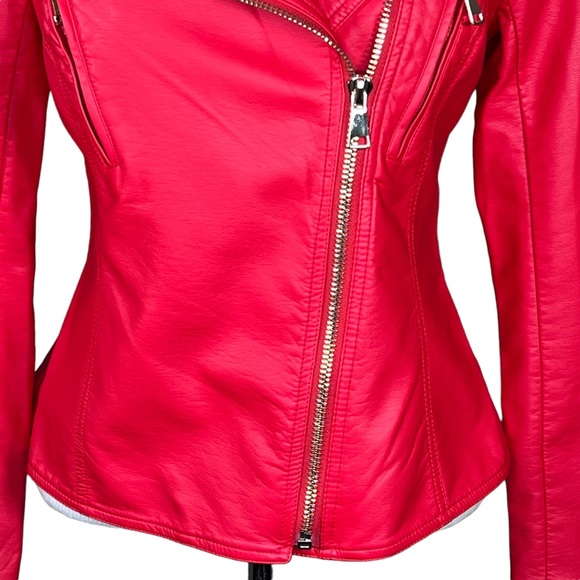 V Cristina Faux Red Leather Moto Jacket With Gold Colored Hardware Small… - Picture 3 of 15